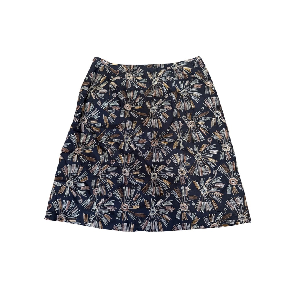 Talbots Petites Black Embroidered 100% Cotton A-Line Skirt Floral Midi - Picture 2 of 4